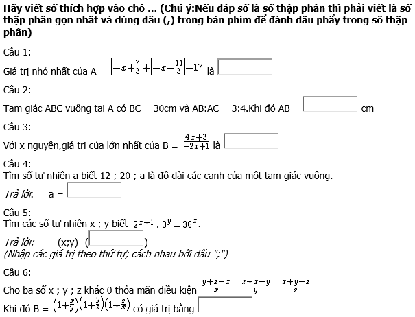 Đề thi Violympic môn Toán lớp 7