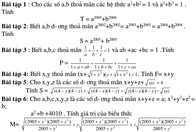 Dạng bài tập tính giá trị biểu thức - Đại số 9-1
