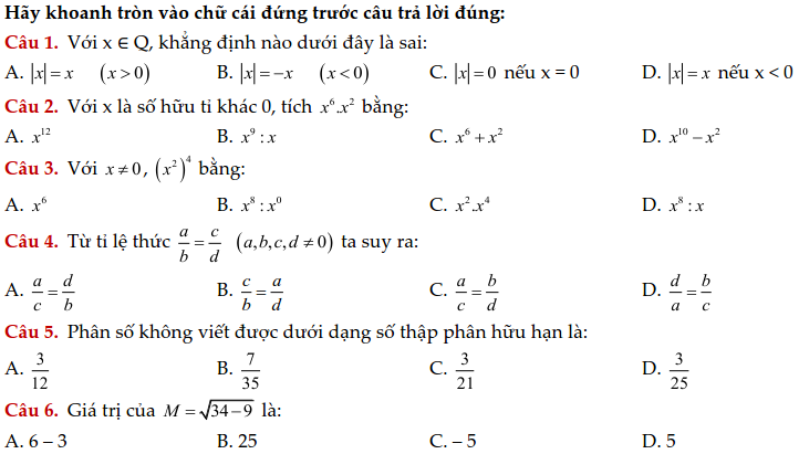 Đề cương ôn tập HK1 môn Toán lớp 7 năm học 2017 - 2018