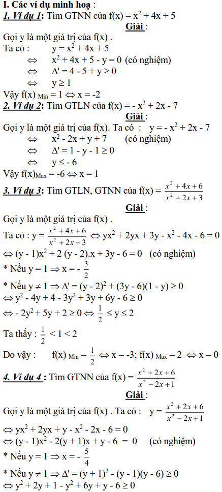 Sử dụng phương pháp miền giá trị để tìm GTLN, GTNN
