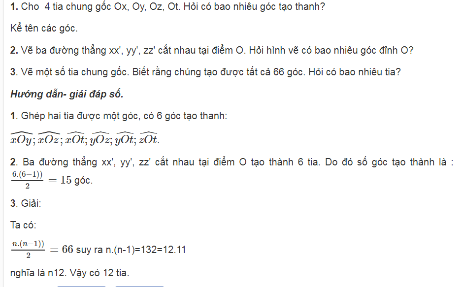 Tìm hiểu một số bài tập về Góc, mặt phẳng, số đo góc lớp 6 chuẩn