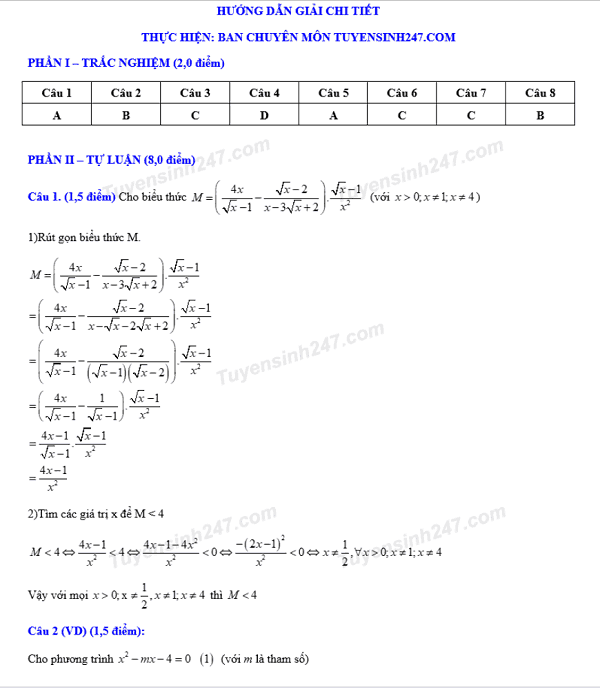 Đề thi vào 10 môn Toán tỉnh Nam Định 2018 có đáp án-1