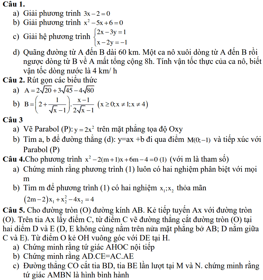 Đề thi Toán vào lớp 10 Bắc Kạn năm học 2018-2019 có đáp án