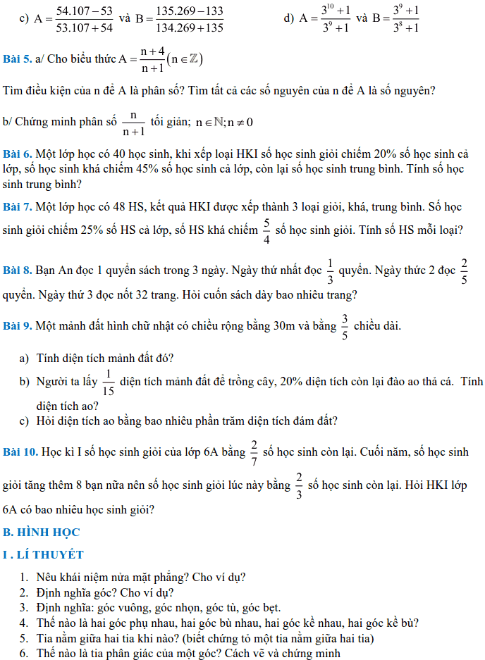 Đề cương ôn tập HK2 môn Toán 6 THCS Ái Mộ 2017-2018-1