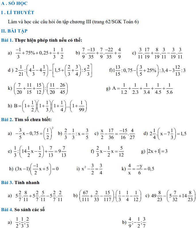 Đề cương ôn tập HK2 môn Toán 6 THCS Ái Mộ 2017-2018