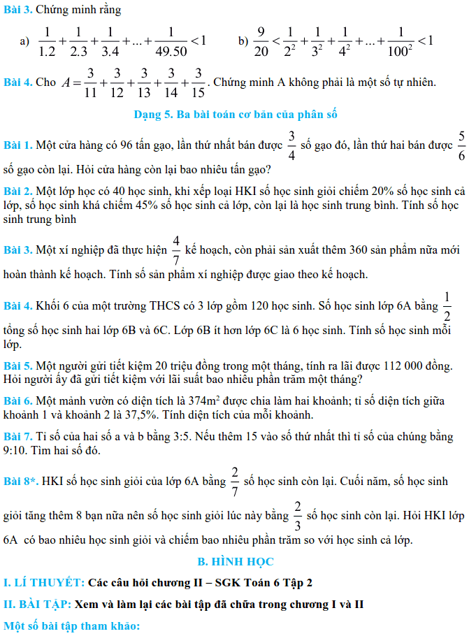 Đề cương ôn tập HK2 môn Toán 6 THCS Thượng Thanh 2017-2018-2