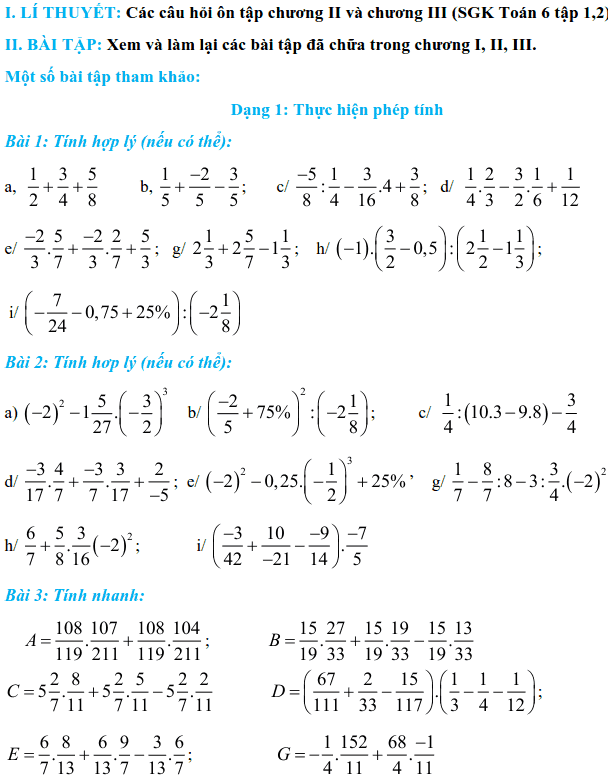 Đề cương ôn tập HK2 môn Toán 6 THCS Thượng Thanh 2017-2018