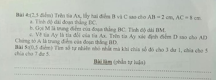 Đề kiểm tra học kì 1 môn Toán 6 huyện Hoài Đức 2018-2019-1