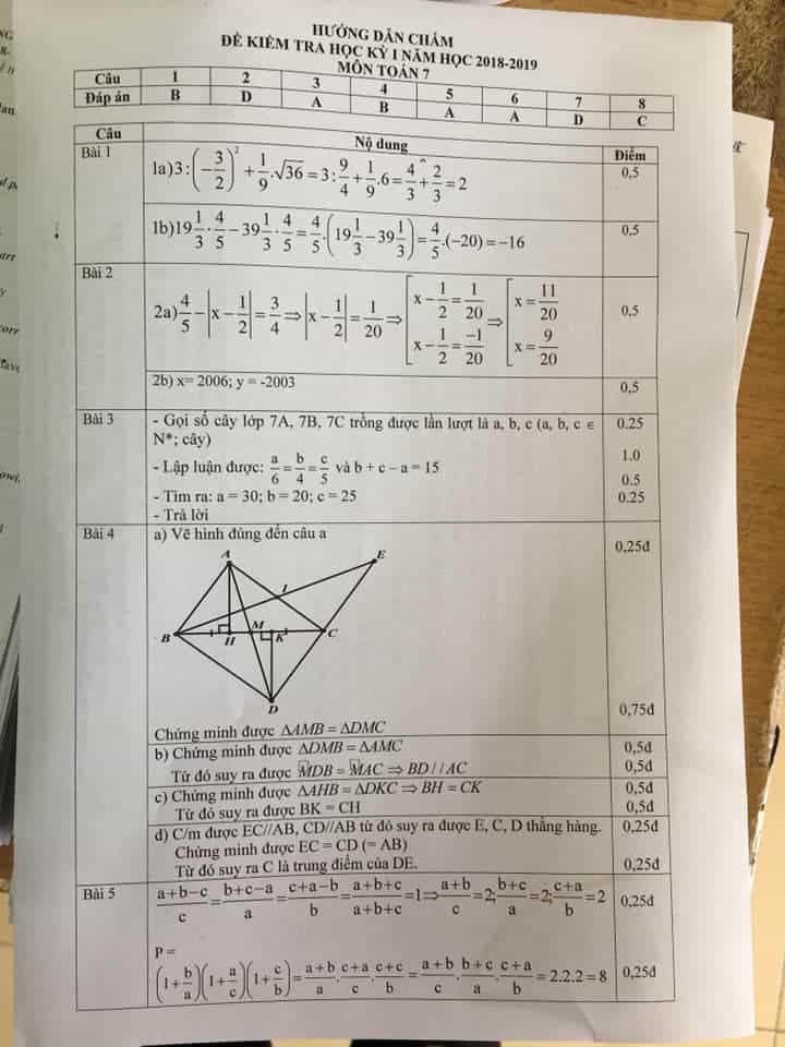 Đề kiểm tra học kì 1 môn Toán 7 huyện Thanh Trì 2018-2019 có đáp án-1