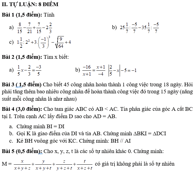 Đề kiểm tra học kì 1 môn Toán 7 THCS Mễ Trì năm 2018-2019-1