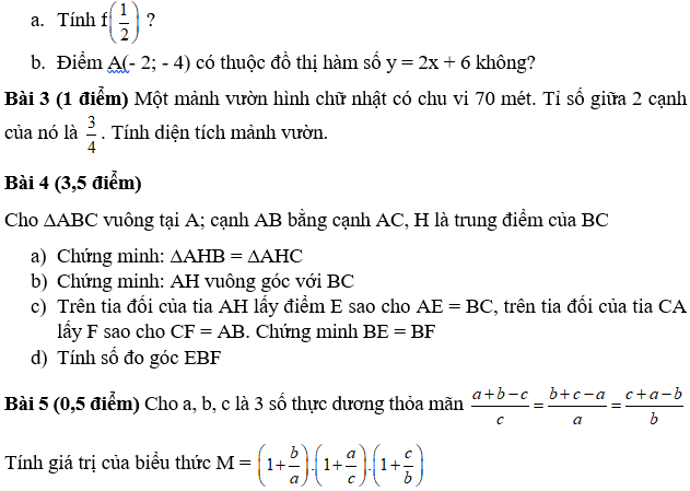 Đề kiểm tra học kì 1 môn Toán 7 THCS Mỹ Đình 1 năm 2018-2019-1