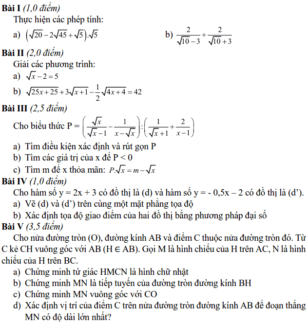 Đề kiểm tra học kì 1 môn Toán 9 huyện Đông Anh 2018-2019 có đáp án