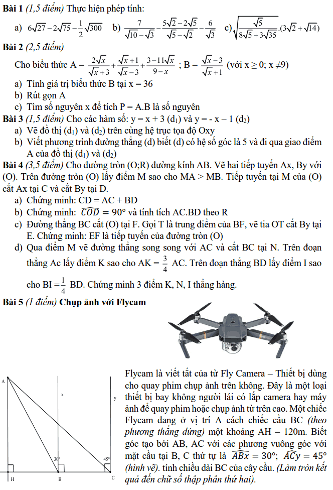 Đề kiểm tra học kì 1 môn Toán 9 quận Long Biên 2018-2019