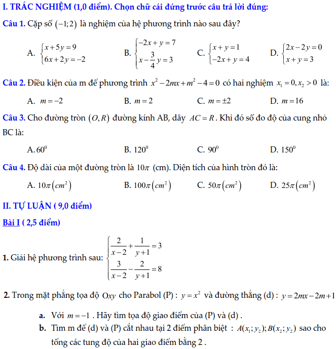 Đề kiểm tra học kì 2 môn Toán 9 quận Hoàng Mai 2017-2018 có đáp án