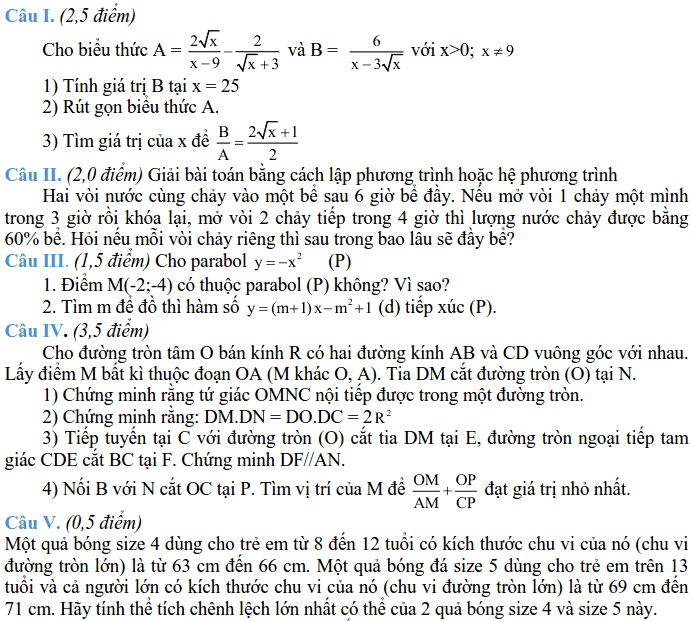 Đề thi học kì 2 môn Toán 9 quận Đống Đa 2016-2017 có đáp án