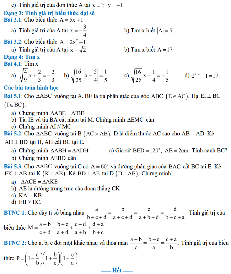 Đề cương ôn tập HK2 môn Toán 7 THCS Vinschool 2017-2018-3