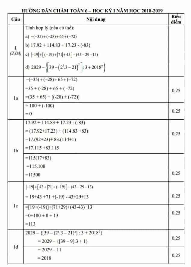Đề kiểm tra học kì 1 môn Toán 6 huyện Thái Thụy 2018-2019 có đáp án-1