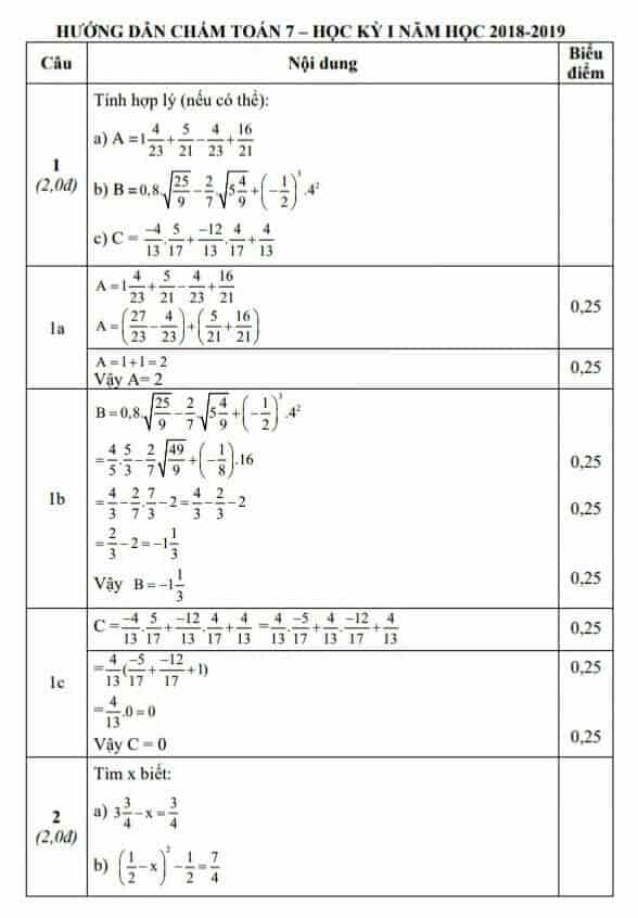 Đề kiểm tra học kì 1 môn Toán 7 huyện Thái Thụy 2018-2019 có đáp án-1
