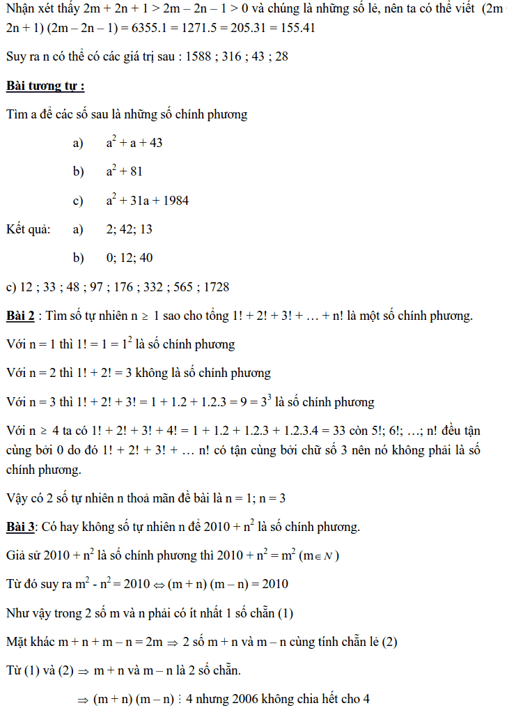 Chuyên đề Số chính phương và các dạng bài tập-7