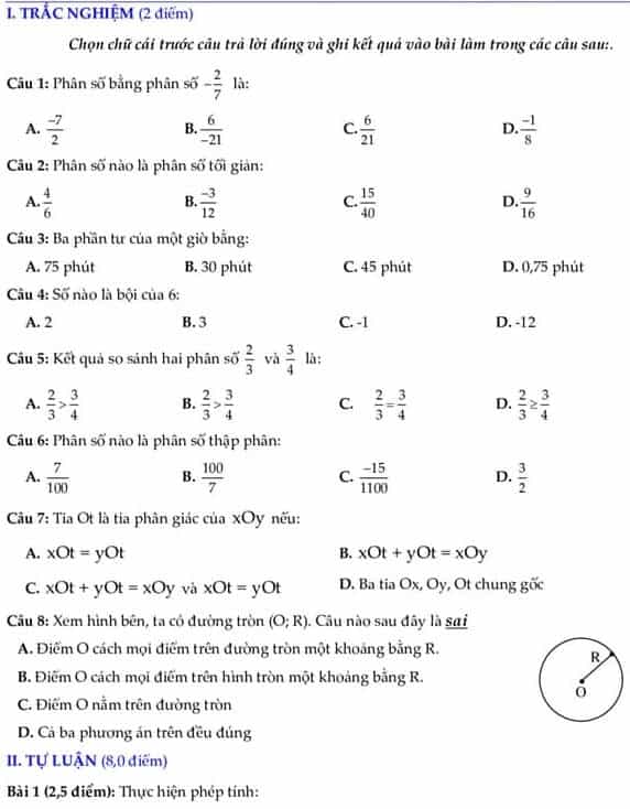 Đề kiểm tra giữa HK2 môn Toán 6 THCS Yên Nghĩa 2017-2018