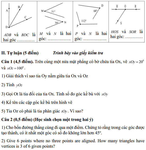 Đề kiểm tra Hình học 6 - Chương II trường THCS Ngô Sĩ Liên 2018-2019-1