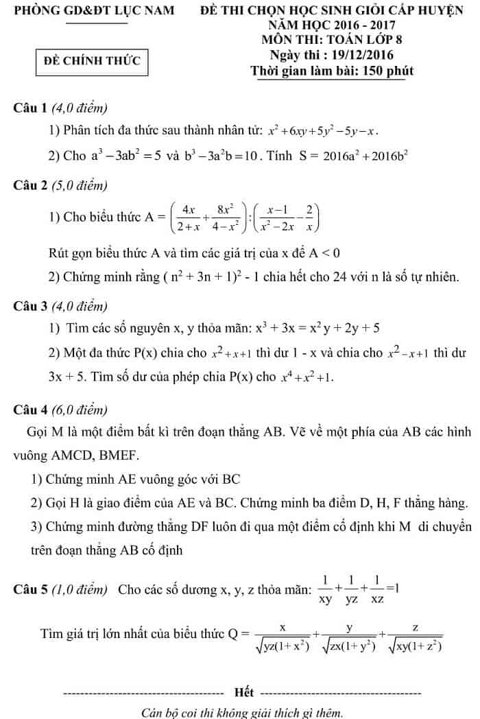Đề thi HSG môn Toán 8 huyện Lục Nam 2016-2017 có đáp án-1