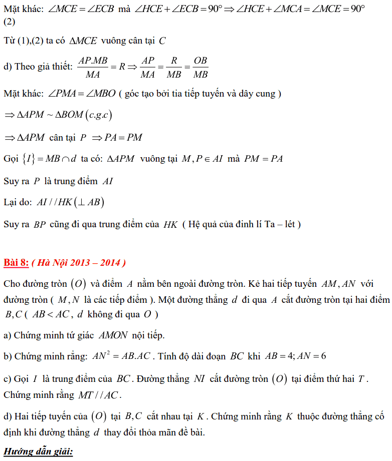Tuyển tập các bài Hình học trong đề thi vào lớp 10 Hà Nội từ 2006 tới nay-13