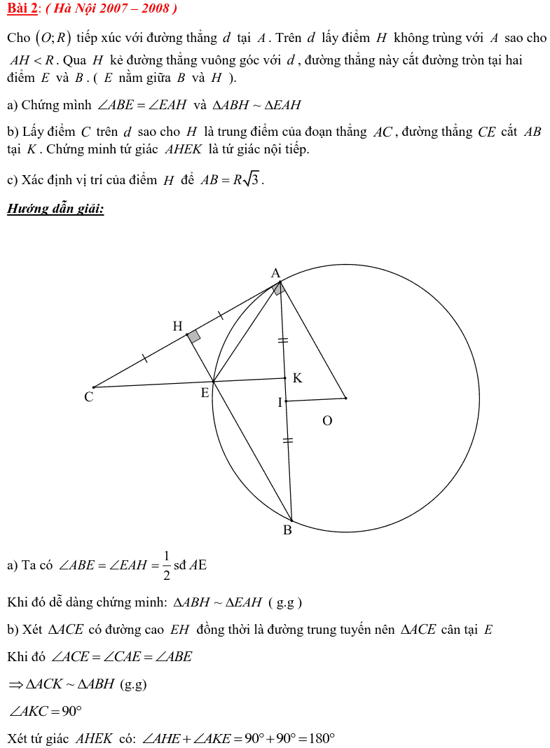 Tuyển tập các bài Hình học trong đề thi vào lớp 10 Hà Nội từ 2006 tới nay-2
