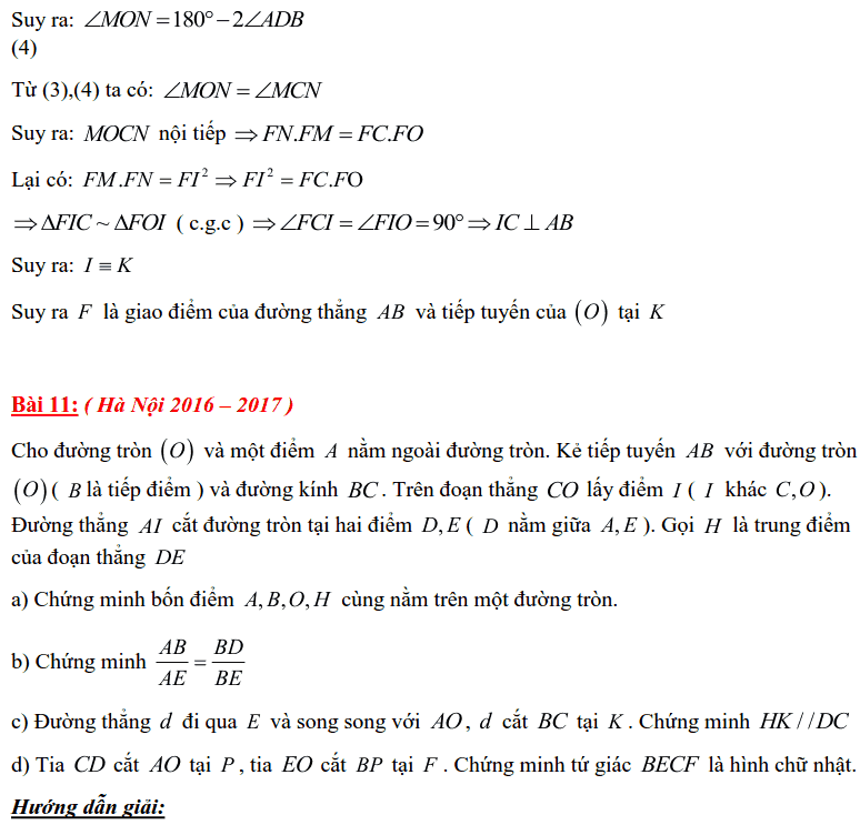 Tuyển tập các bài Hình học trong đề thi vào lớp 10 Hà Nội từ 2006 tới nay-20