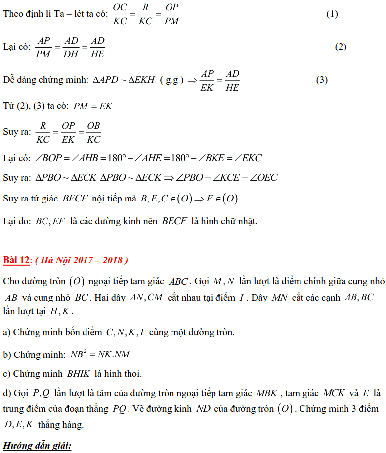 Tuyển tập các bài Hình học trong đề thi vào lớp 10 Hà Nội từ 2006 tới nay-22
