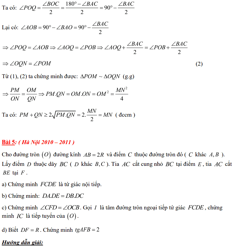 Tuyển tập các bài Hình học trong đề thi vào lớp 10 Hà Nội từ 2006 tới nay-7