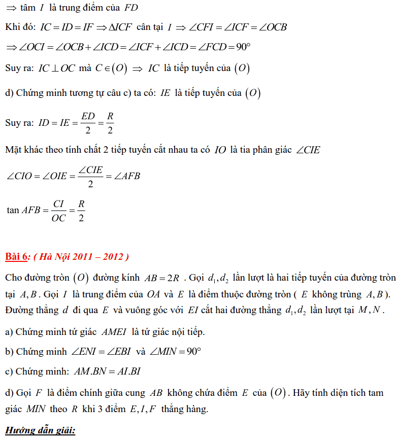 Tuyển tập các bài Hình học trong đề thi vào lớp 10 Hà Nội từ 2006 tới nay-9