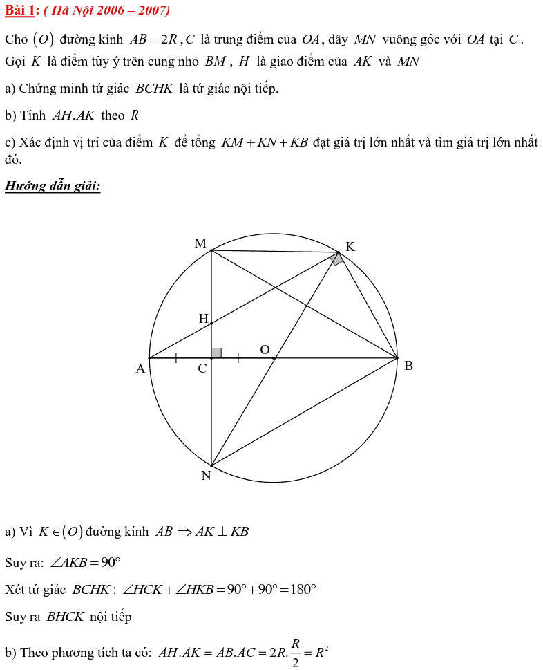Tuyển tập các bài Hình học trong đề thi vào lớp 10 Hà Nội từ 2006 tới nay
