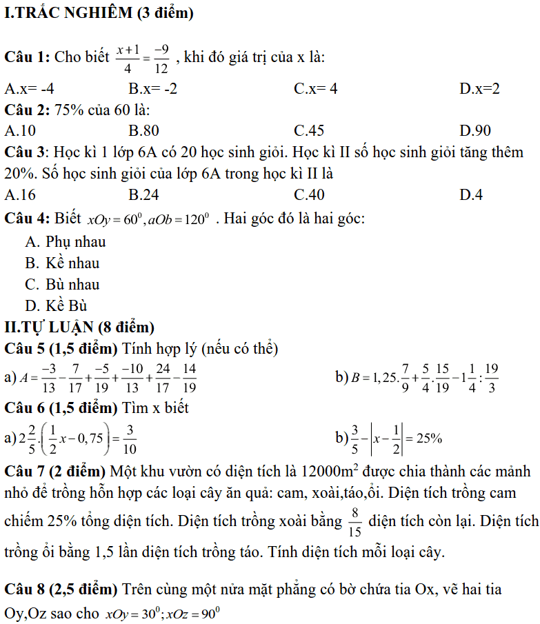 Đề thi HK2 môn Toán 6 THCS Lê Quý Đôn năm 2017-2018