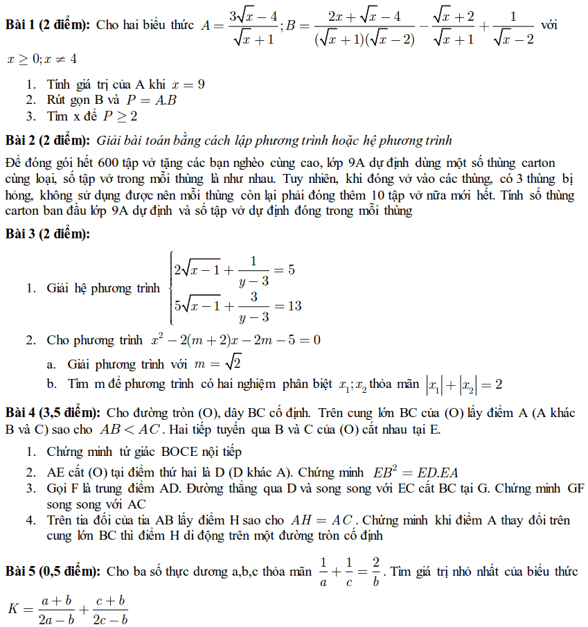 Đề thi HK2 môn Toán 9 quận Hoàn Kiếm năm 2018-2019
