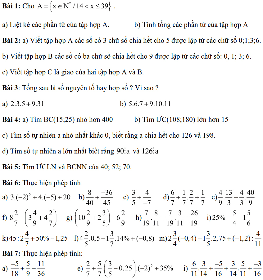 Bài tập ôn hè Toán 6 lên 7 cơ bản và nâng cao