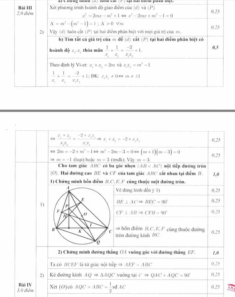 Đáp án đề thi vào 10 môn Toán TP Hà Nội 2019-2020-2