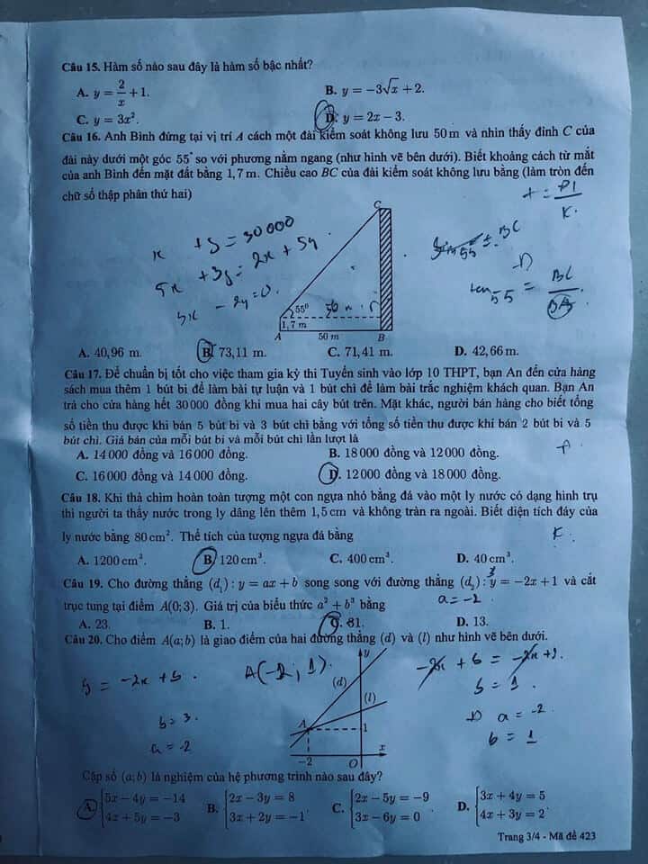 Đề thi môn Toán vào lớp 10 THPT thành phố Cần Thơ năm 2019-2020-2