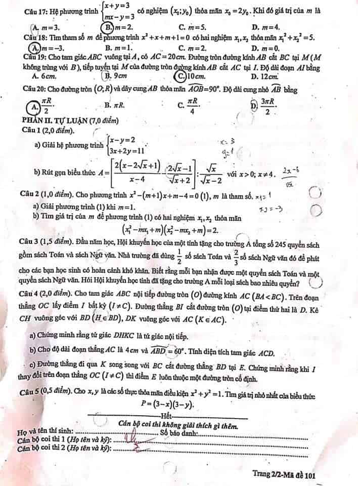 Đề thi môn Toán vào lớp 10 THPT tỉnh Bắc Giang năm 2019-2020-1