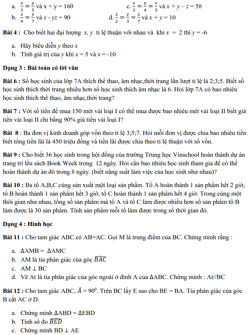 Đề cương ôn tập HK1 môn Toán 7 THCS Vinschool 2019-2020-1