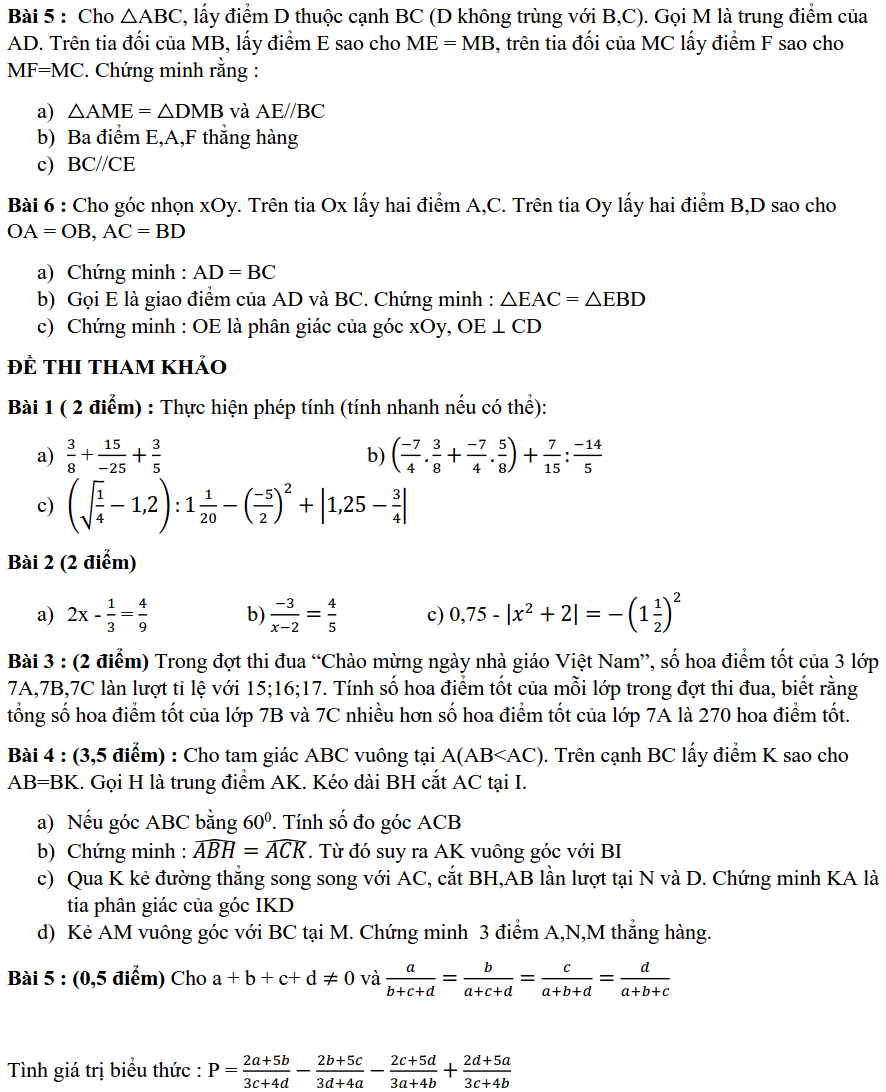 Đề cương ôn tập HK1 môn Toán 7 THCS Ba Đình 2019-2020-2