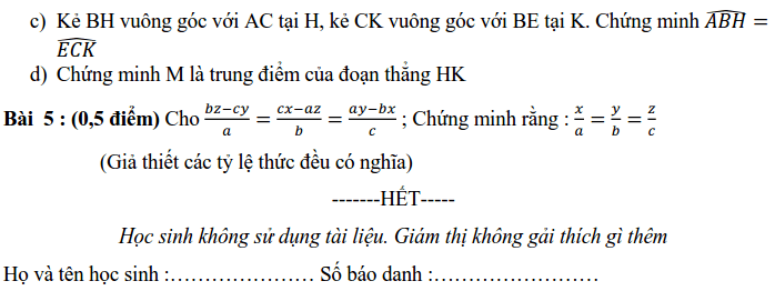 Đề kiểm tra HK1 môn Toán 7 THCS Nguyễn Trãi 2019-2020-1