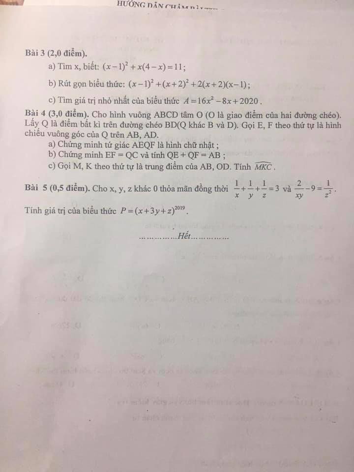 Đề kiểm tra HK1 môn Toán 8 huyện Đan Phượng 2019-2020 có đáp án-1
