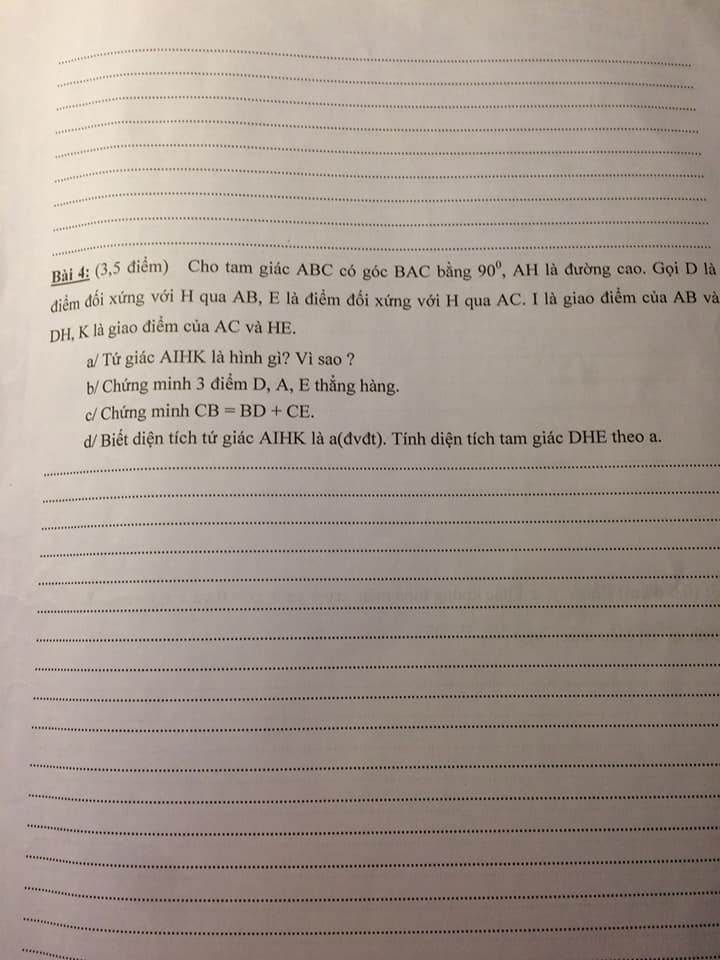Đề kiểm tra HK1 môn Toán 8 huyện Thạch Thất 2018-2019-2