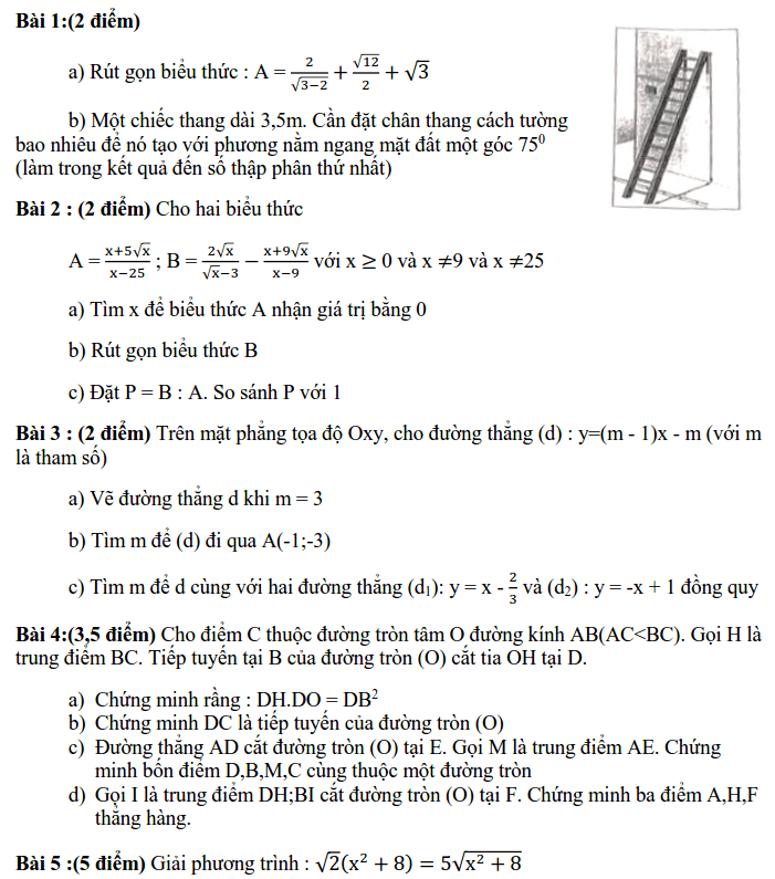 Đề kiểm tra HK1 môn Toán 9 quận Ba Đình 2019-2020 có đáp án