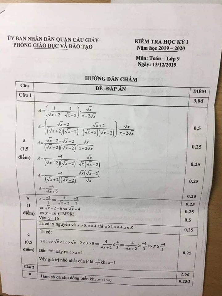 Đề kiểm tra HK1 môn Toán 9 quận Cầu Giấy 2019-2020 có đáp án-1