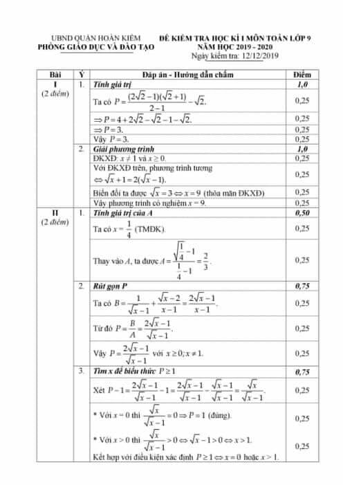Đề kiểm tra HK1 môn Toán 9 quận Hoàn Kiếm 2019-2020 có đáp án-1