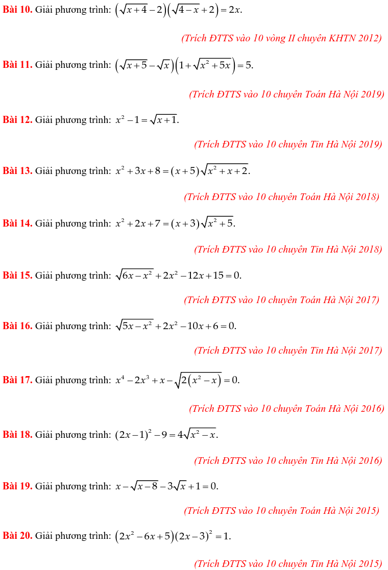 50 bài PT vô tỷ trong các đề thi Toán vào 10 chuyên-1