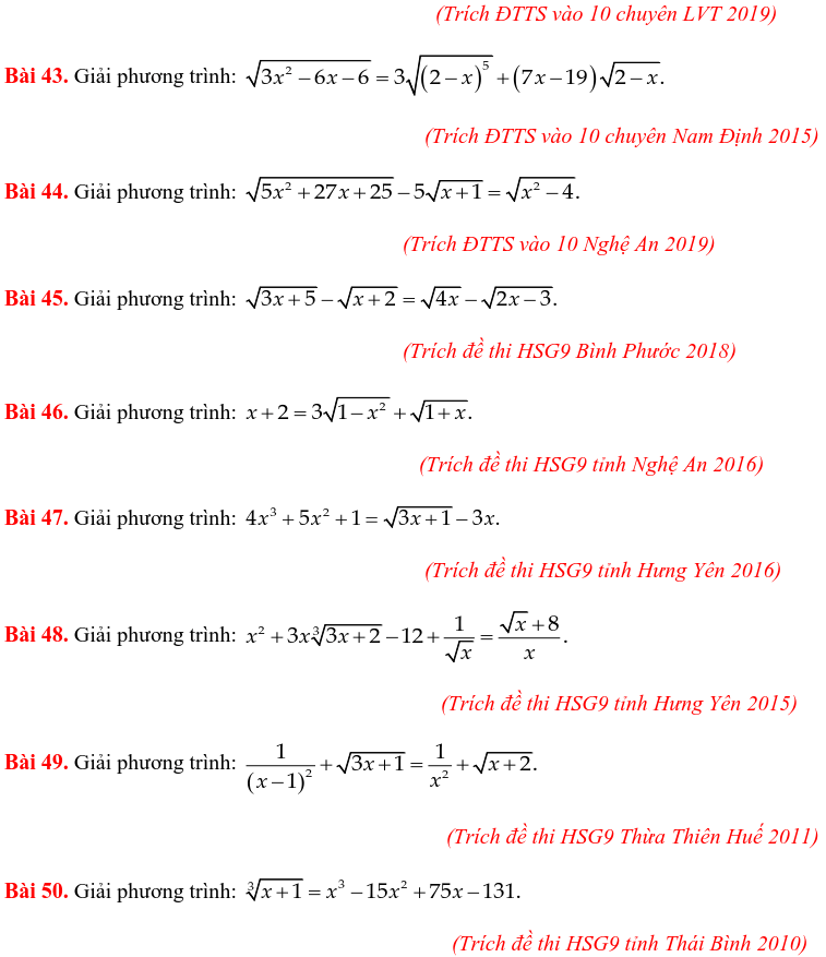 50 bài PT vô tỷ trong các đề thi Toán vào 10 chuyên-4