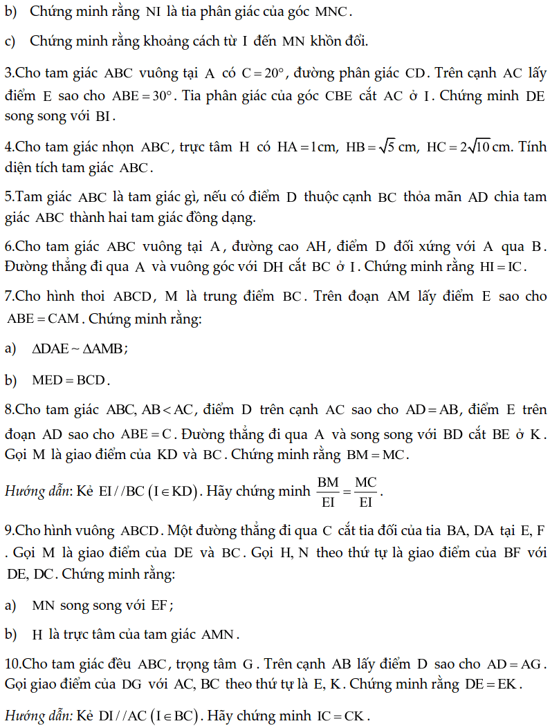 Chuyên đề tam giác đồng dạng - Toán lớp 8-6